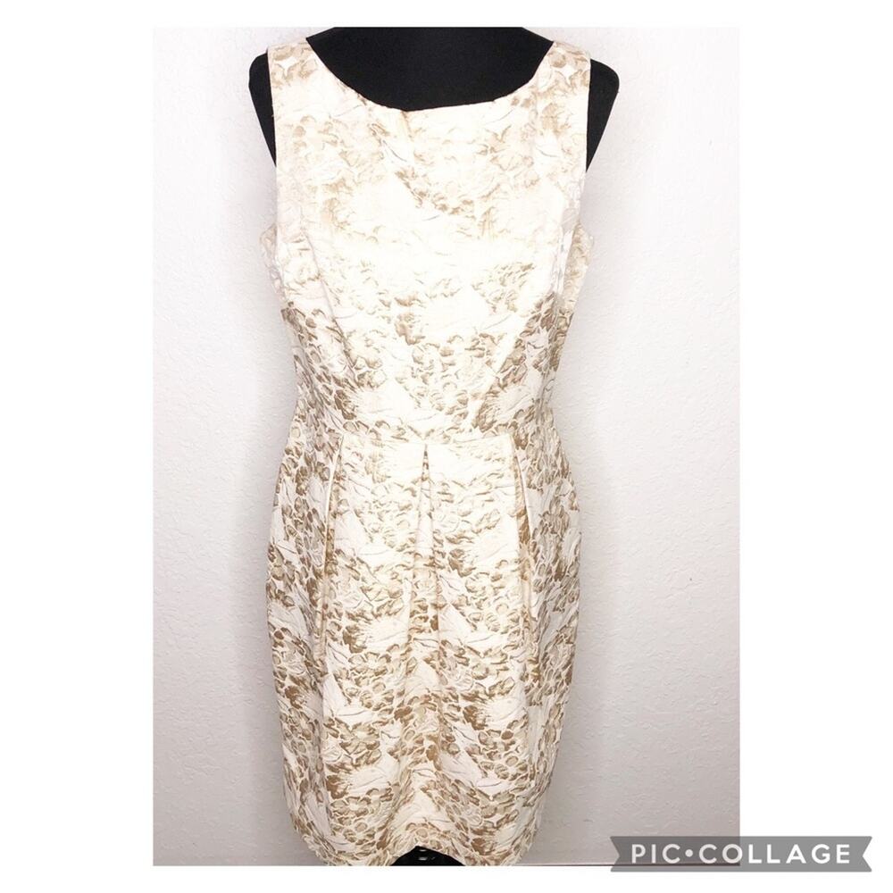 Eliza J cream gold metallic floral brocade sleeveless tulip sheath dress size 12